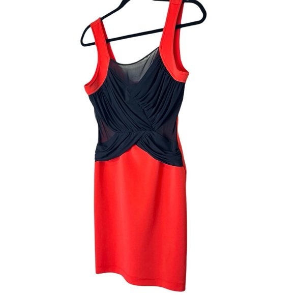 2b Bebe Bodycon Gia Mesh Front Cross Mini Dress Red Black Cocktail Party Y2K - Picture 6 of 16